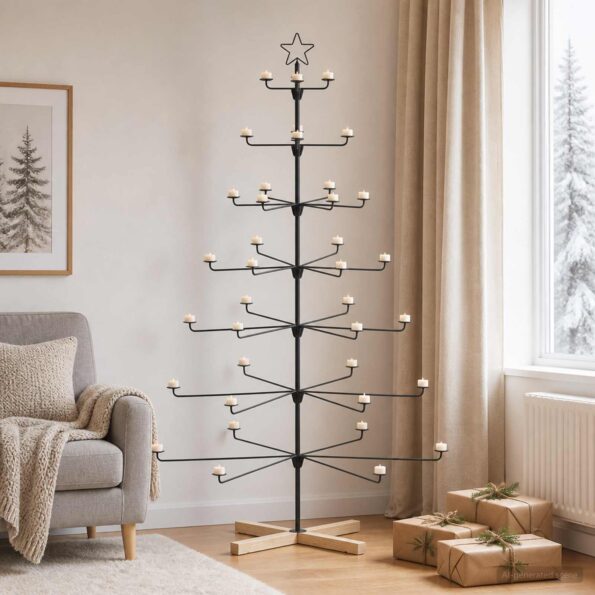 vidaXL Kovový vianočný strom s držiakom KUOPIO 180 cm Oceľ Čierna – Obrázok 4