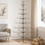 vidaXL Kovový vianočný strom s držiakom KUOPIO 210 cm Oceľ Čierna