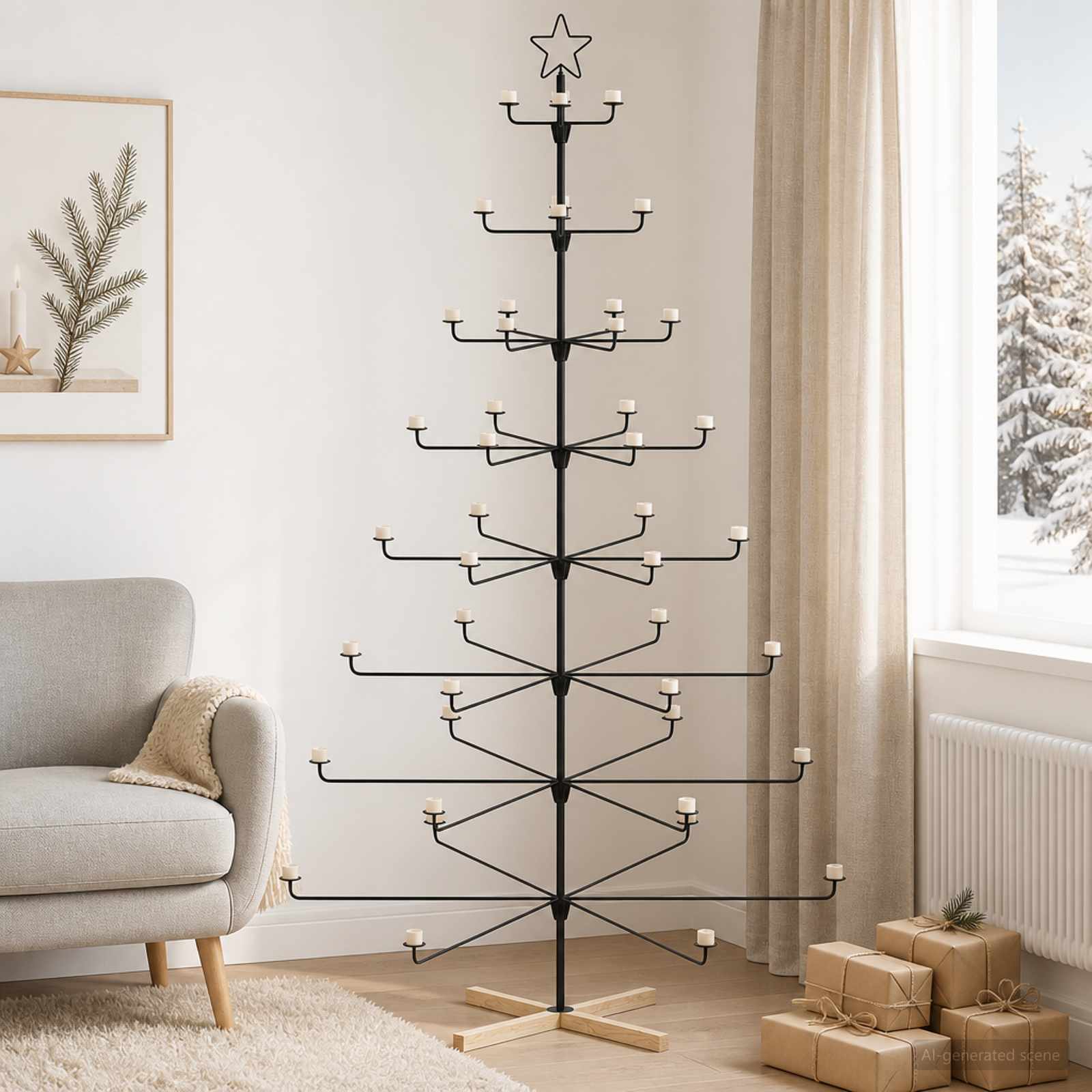 42053906_1.jpg vidaXL Kovový vianočný strom s držiakom KUOPIO 210 cm Oceľ Čierna – Obrázok 1