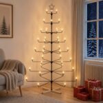 vidaXL Kovový vianočný strom s držiakom KUOPIO 210 cm Oceľ Čierna – Obrázok 4