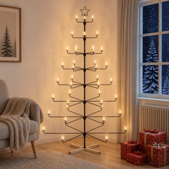 vidaXL Kovový vianočný strom s držiakom KUOPIO 210 cm Oceľ Čierna – Obrázok 4