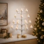 vidaXL Kovový vianočný strom s držiakom KUOPIO 60 cm Oceľ Biela – Obrázok 4