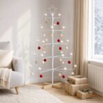 vidaXL Kovový vianočný strom s držiakom KUOPIO 125 cm Oceľ Biela – Obrázok 4