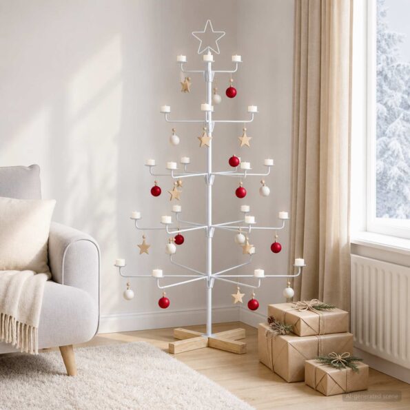 vidaXL Kovový vianočný strom s držiakom KUOPIO 125 cm Oceľ Biela – Obrázok 4