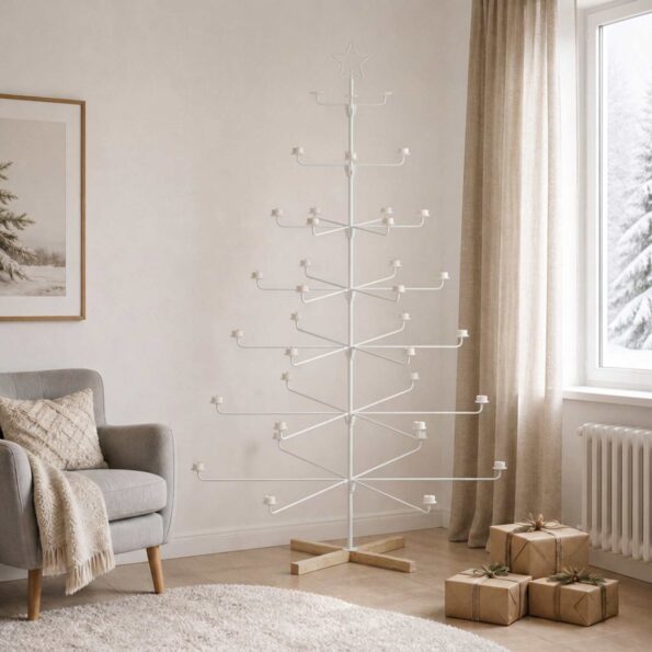 vidaXL Kovový vianočný strom s držiakom KUOPIO 180 cm Oceľ Biela – Obrázok 8