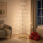 vidaXL Kovový vianočný strom s držiakom KUOPIO 210 cm Oceľ Biela – Obrázok 4