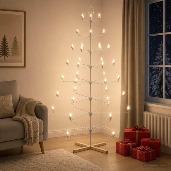 vidaXL Kovový vianočný strom s držiakom KUOPIO 210 cm Oceľ Biela – Obrázok 4