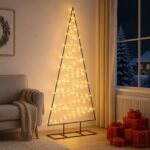 vidaXL Kovový vianočný stromček s LED KUOPIO 210 cm Teplá biela Oceľ