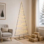 vidaXL Kovový vianočný stromček s LED KUOPIO 210 cm Teplá biela Oceľ – Obrázok 3