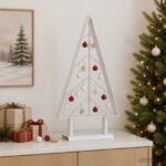 vidaXL Kovový vianočný stromček so stojanom KUOPIO 60 cm Oceľ Biela