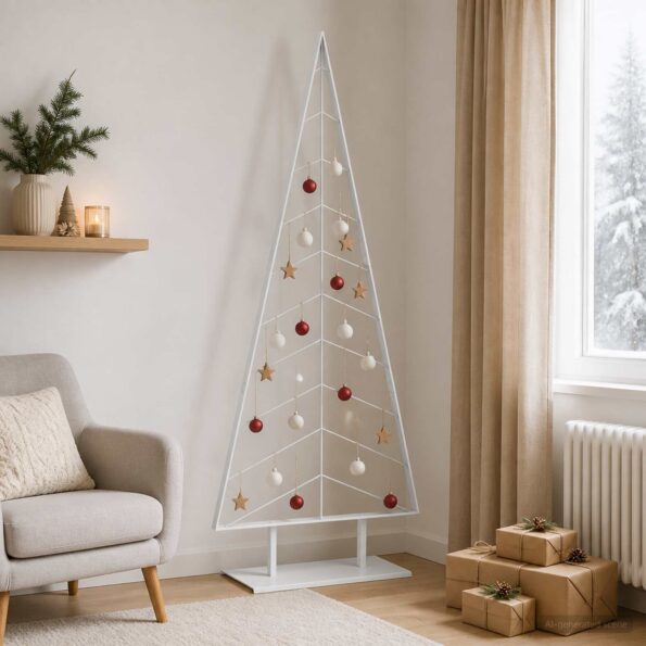 vidaXL Kovový vianočný stromček so stojanom KUOPIO 210 cm Oceľ Biela – Obrázok 3