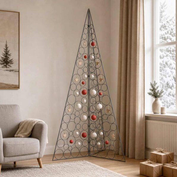 vidaXL Kovový vianočný stromček KUOPIO 210 cm Oceľ Čierna – Obrázok 8