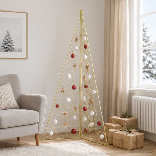 vidaXL Kovový vianočný stromček KUOPIO 140 cm Oceľ Zlatá – Obrázok 3