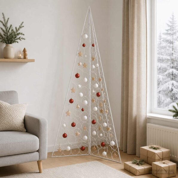 vidaXL Kovový vianočný stromček KUOPIO 210 cm Oceľ Biela – Obrázok 3