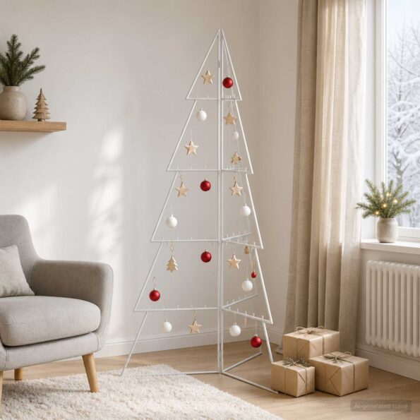 vidaXL Kovový vianočný stromček KUOPIO 140 cm Oceľ Biela – Obrázok 3