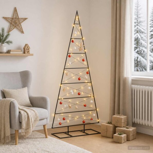 vidaXL Kovový vianočný stromček KUOPIO 150 cm Teplá biela – Obrázok 3
