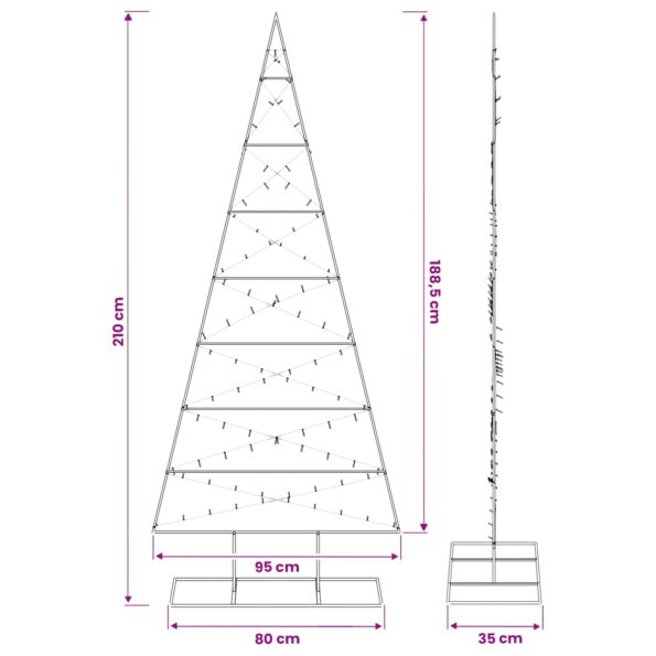 vidaXL Kovový vianočný stromček KUOPIO 210 cm Teplá biela – Obrázok 7