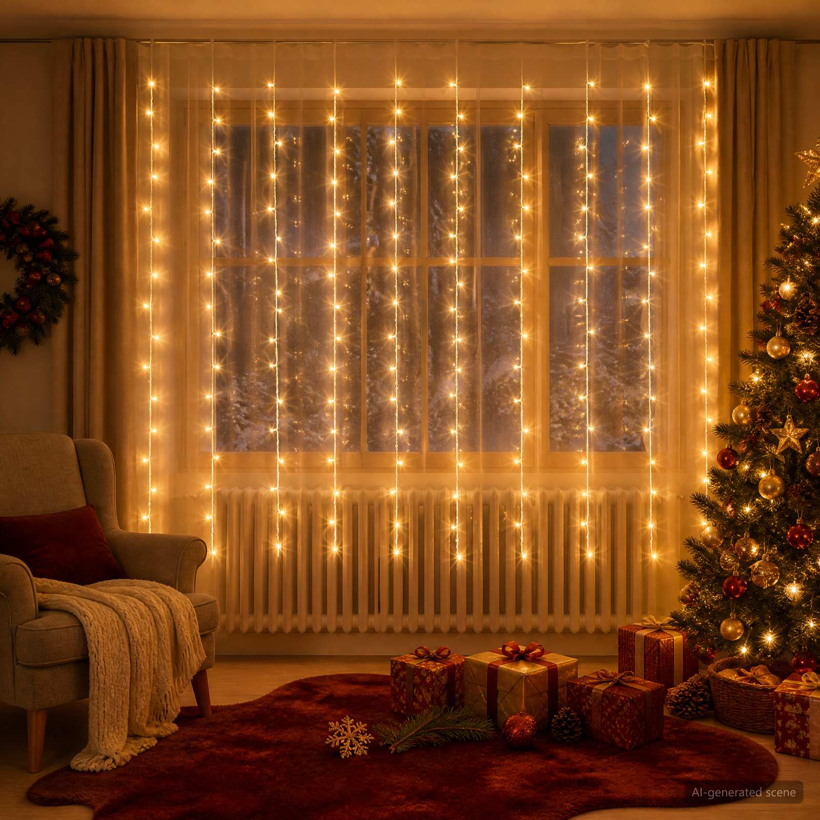 42054076_1.jpg vidaXL Svetelný záves Priehľadná 300 x 200 cm PVC 200 LED – Obrázok 1