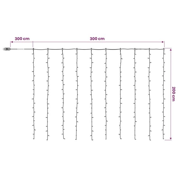 vidaXL Svetelný záves Priehľadná 300 x 200 cm PVC 200 LED – Obrázok 5