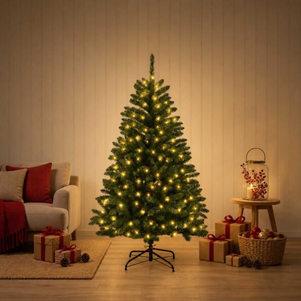 vidaXL Umelý Sklápací Vianočný Stromček 150 cm 150 LED Teplá biela – Obrázok 3