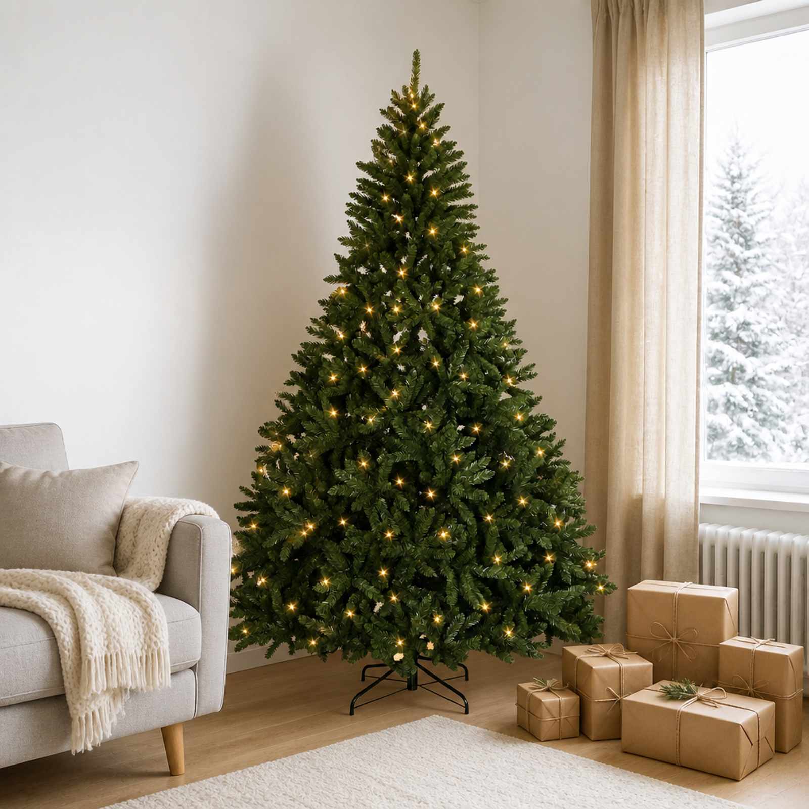 42054580_1.jpg vidaXL Umelý Sklápací Vianočný Stromček 210 cm 400 LED Teplá biela – Obrázok 1