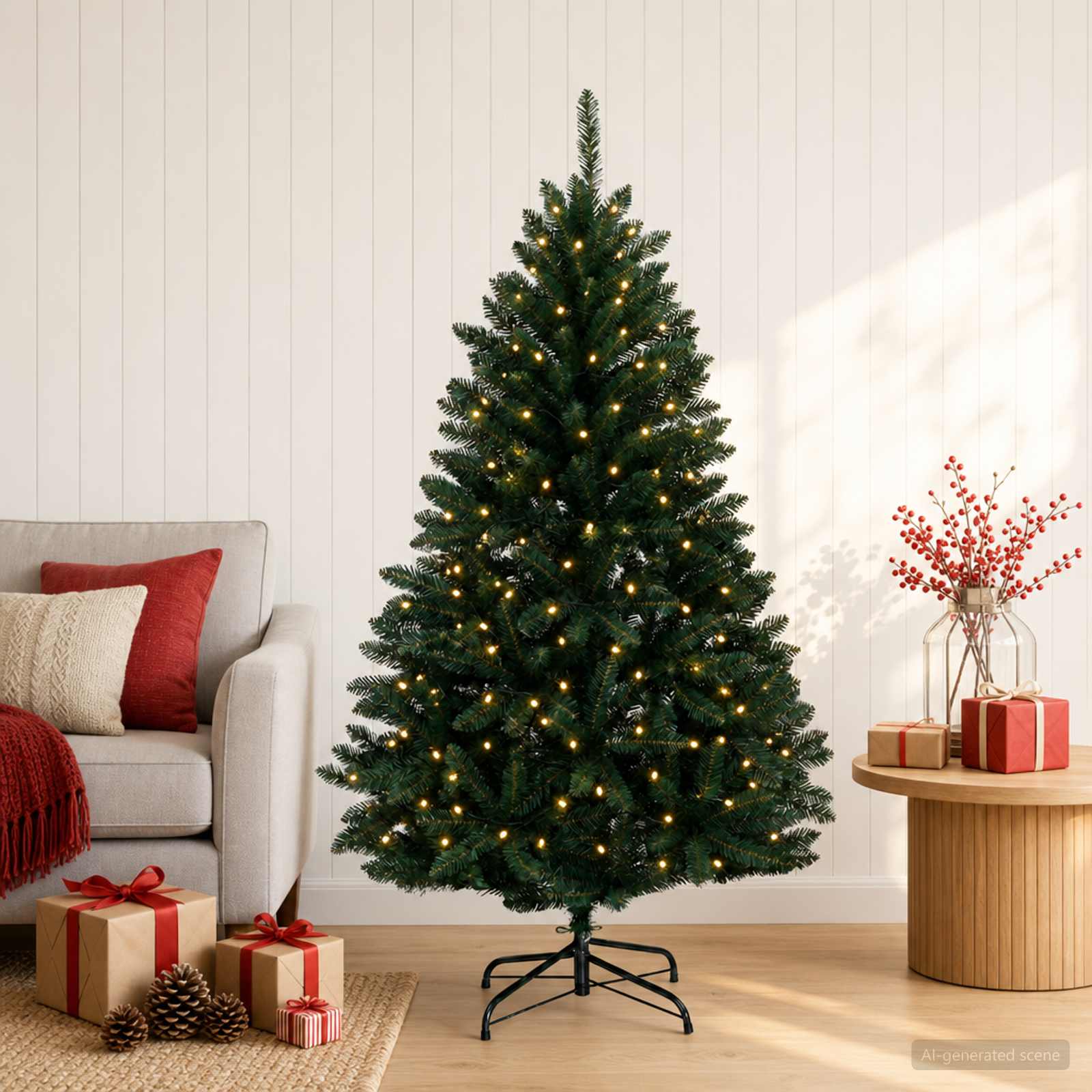 42054585_1.jpg vidaXL Umelý Sklápací Vianočný Stromček 150 cm 150 LED Teplá biela – Obrázok 1