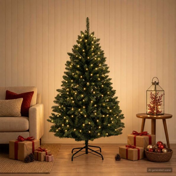 vidaXL Umelý Sklápací Vianočný Stromček 150 cm 150 LED Teplá biela – Obrázok 3