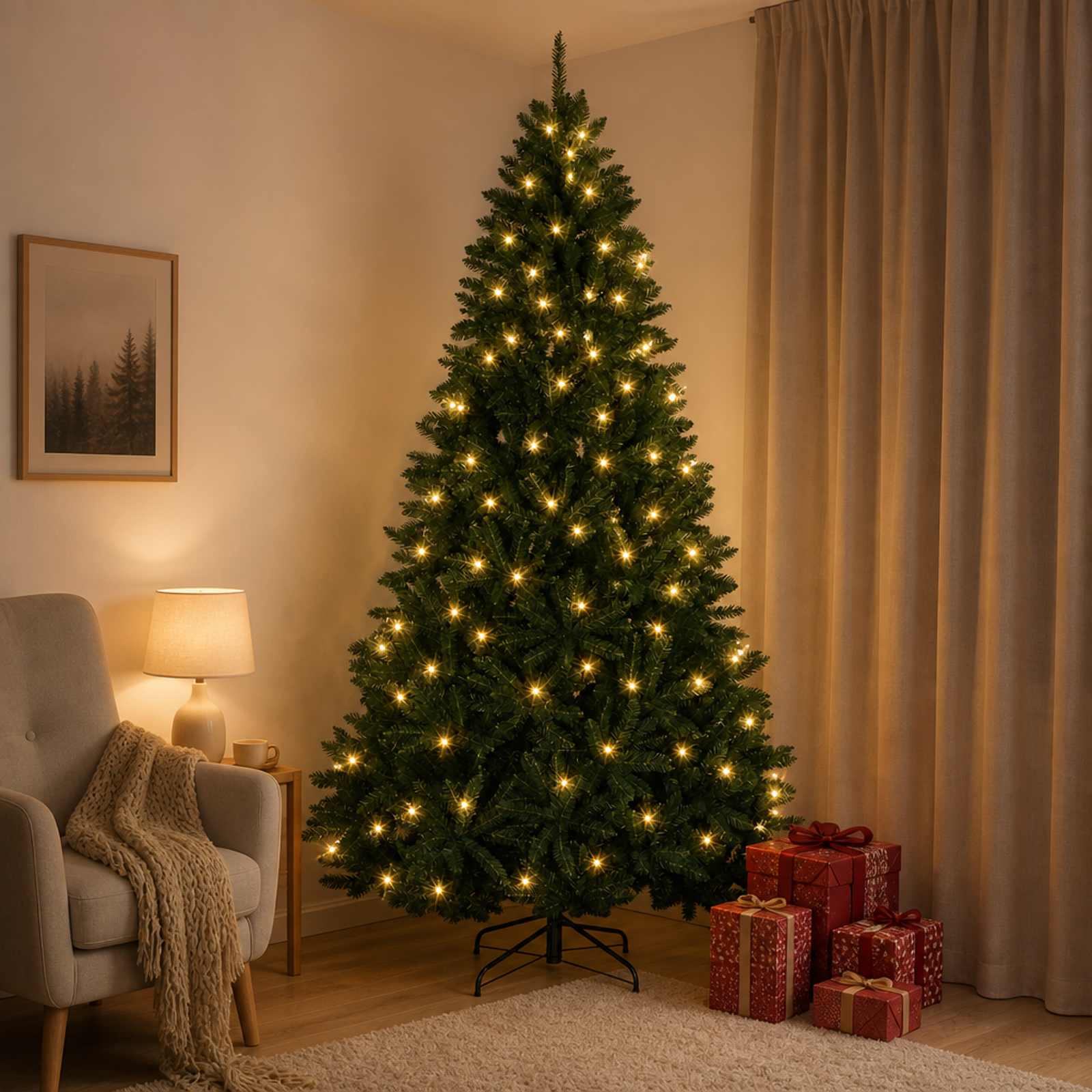 42054587_1.jpg vidaXL Umelý Sklápací Vianočný Stromček 210 cm 400 LED Teplá biela – Obrázok 1