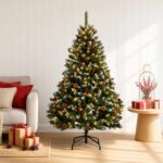 vidaXL Umelý kĺbový vianočný stromček 150 cm 150 LED Teplá biela oceľ
