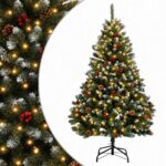 vidaXL Umelý kĺbový vianočný stromček 150 cm 150 LED Teplá biela oceľ – Obrázok 2