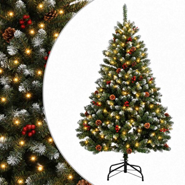 vidaXL Umelý kĺbový vianočný stromček 150 cm 150 LED Teplá biela oceľ – Obrázok 2