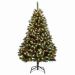 vidaXL Umelý kĺbový vianočný stromček 150 cm 150 LED Teplá biela oceľ – Obrázok 4