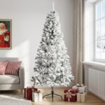 vidaXL Umelý vianočný stromček 210 cm PVC a oceľ Zelená a biela