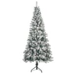 vidaXL Umelý vianočný stromček 120 cm PVC a oceľ Zelená a biela – Obrázok 3