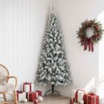 vidaXL Umelý vianočný stromček 180 cm PVC a oceľ Zelená a biela