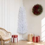 vidaXL Umelý chudý vianočný strom 120 cm PVC a oceľ Biela