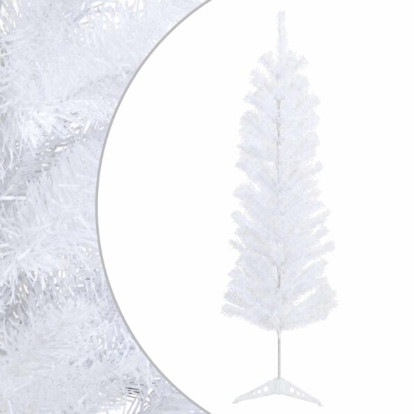 vidaXL Umelý chudý vianočný strom 120 cm PVC a oceľ Biela – Obrázok 2