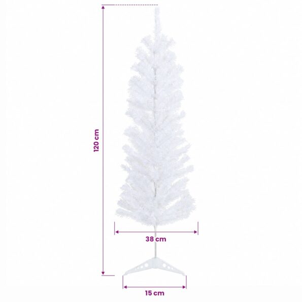 vidaXL Umelý chudý vianočný strom 120 cm PVC a oceľ Biela – Obrázok 7