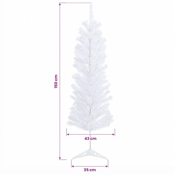 vidaXL Umelý chudý vianočný strom 150 cm PVC a oceľ Biela – Obrázok 6