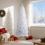 vidaXL Umelý chudý vianočný strom 180 cm PVC a oceľ Biela