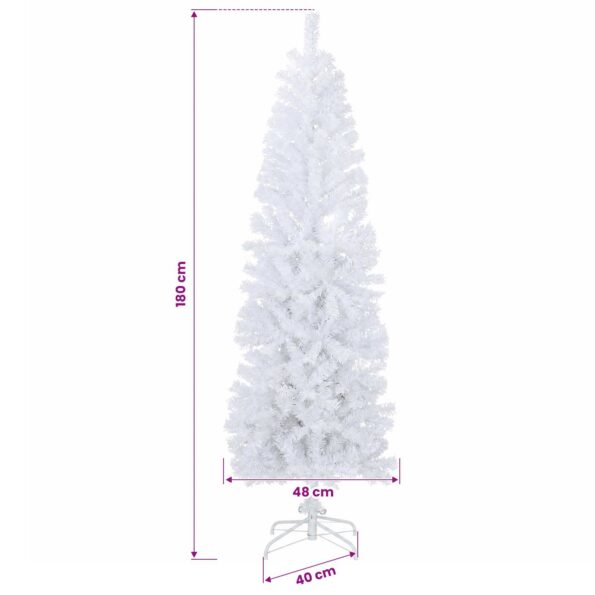 vidaXL Umelý chudý vianočný strom 180 cm PVC a oceľ Biela – Obrázok 7