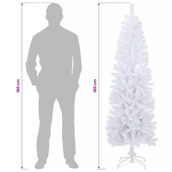 vidaXL Umelý chudý vianočný strom 180 cm PVC a oceľ Biela – Obrázok 8