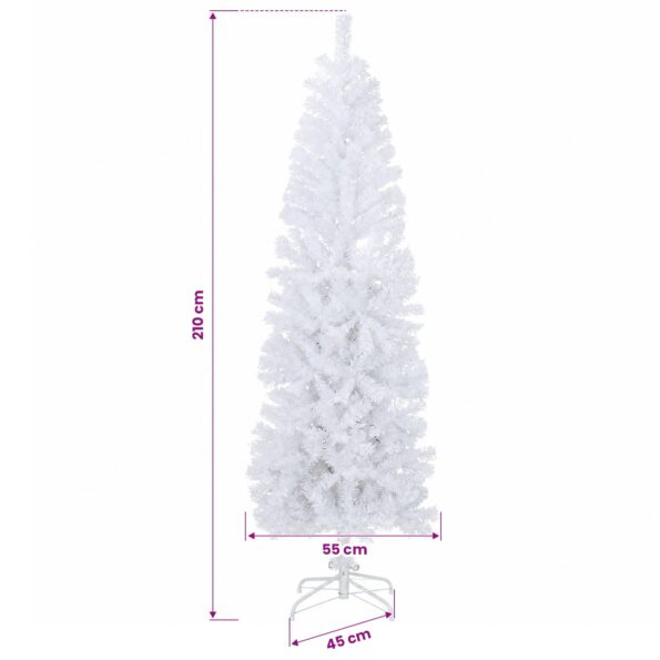 vidaXL Umelý chudý vianočný strom 210 cm PVC a oceľ Biela – Obrázok 7