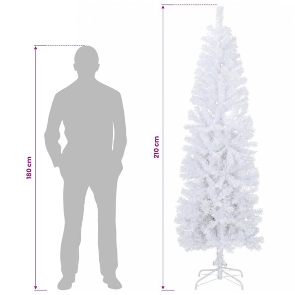 vidaXL Umelý chudý vianočný strom 210 cm PVC a oceľ Biela – Obrázok 8