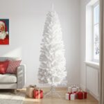 vidaXL Umelý chudý vianočný strom 240 cm PVC a oceľ Biela