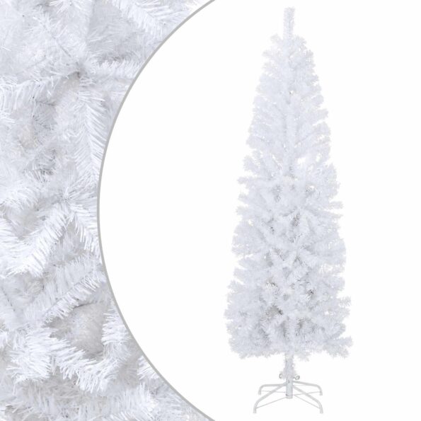 vidaXL Umelý chudý vianočný strom 240 cm PVC a oceľ Biela – Obrázok 2