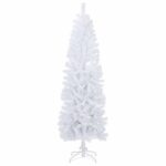 vidaXL Umelý chudý vianočný strom 240 cm PVC a oceľ Biela – Obrázok 3