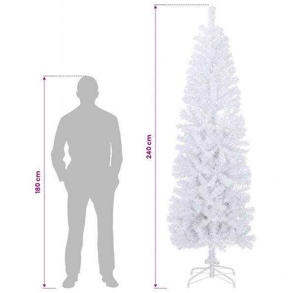 vidaXL Umelý chudý vianočný strom 240 cm PVC a oceľ Biela – Obrázok 8