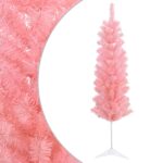 vidaXL Umelý chudý vianočný strom 150 cm PVC a oceľ Ružová – Obrázok 2