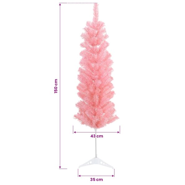 vidaXL Umelý chudý vianočný strom 150 cm PVC a oceľ Ružová – Obrázok 7